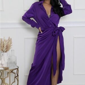 Elegant Purple Wrap Skirt Set